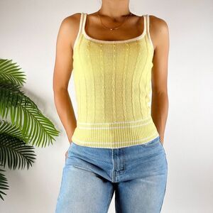 Vintage 80s Yellow Preppy Cottagecore Knit Coquette Soft Girl Tank Top / Sz: S/M